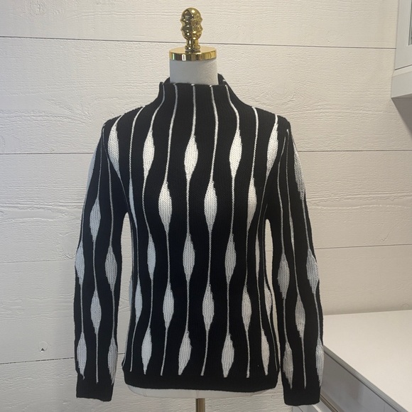 Black and White Women's Turtleneck Sweater - Picture 3 of 4